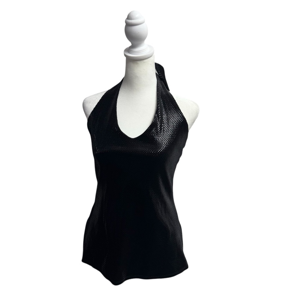 NEW Vintage Hot Kiss Velvet Halter Neck Top Metallic Black S Deadstock NWT